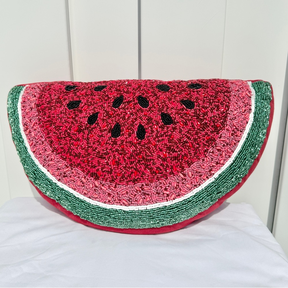 Watermelon Beaded Decorative Accent Pillow NEW